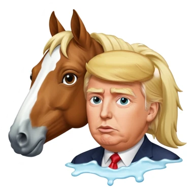Donald trump with white liquid around his lips with a horse sticker