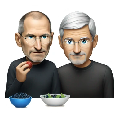 Steve Jobs watching Tim Cook eat a bowl of blue berries  sticker