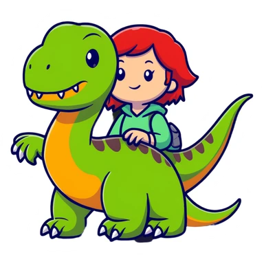 Red-haired girl with a dinosaur tail and animal paws instead of hands and feet sticker