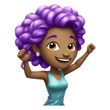 one girl with purple hair made from purple crystals or diamonds or jewels, she is feeling happy and elated and excited sticker