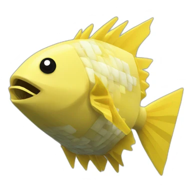 cube yellow fugu fish with two fins and tail in minecraft style full size sticker