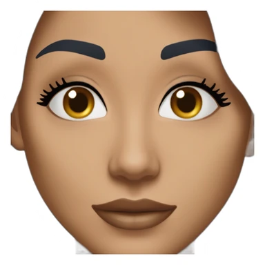 Beautiful woman with long dark brown hair, big almond shape brown eyes wirh long eyelashes, pretty smile with medium full lips, defined jawline, medium size nose, wearing a navy power suit  sticker