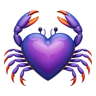 A heart with a crab on top of it, and the color of the heart is between blue and purple. sticker