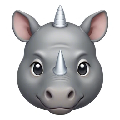 Cinematic Cute Rhinoceros Portrait Emoji, Head tilted playfully and inquisitively, featuring a rugged, glossy slate-gray hide with a gentle, rounded white horn and round, sparkling eyes filled with curious wonder, Simplified yet irresistibly adorable features, highly detailed, glowing with a warm, friendly glow, high shine, affectionate and mighty, stylized with a touch of ancient charm, bright and endearing, soft glowing outline, capturing the essence of a mischievous yet loving rhinoceros, so playful it feels like it could stomp out of the screen and into your arms! sticker