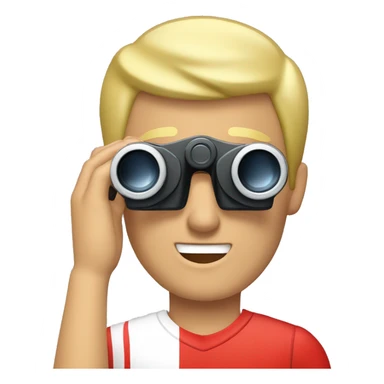 Blond Man with red and white sports shirt making binoculars expression with hands sticker