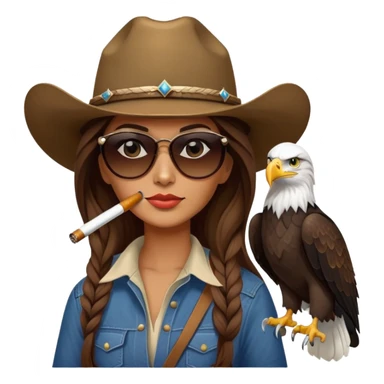 Country woman in cowboy hat with long brown hair with sunglasses with bald eagle on her shoulder and a cigarette in her mouth  sticker
