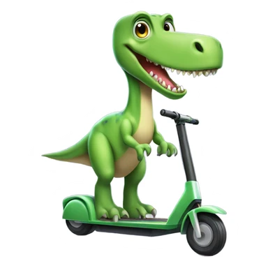 Green long necked dinosaur riding an electric scooter sticker