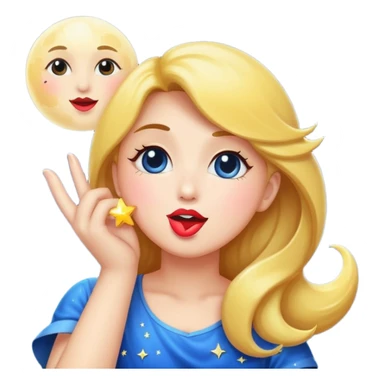 moon blowing a kiss of star sparkles sticker