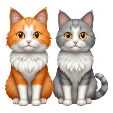 a realistic looking very fluffy grey and white cat with grey legs and white paws, sitting next to another cat sticker