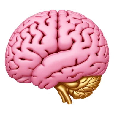 A pink brain with elegant golden details and accents. In the center of the brain, there's a clean, empty space or hollow area, as if a part is carved out. sticker