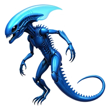 A blue shiny futuristic neon-glowing iridescent bioluminescent xenomorph sticker