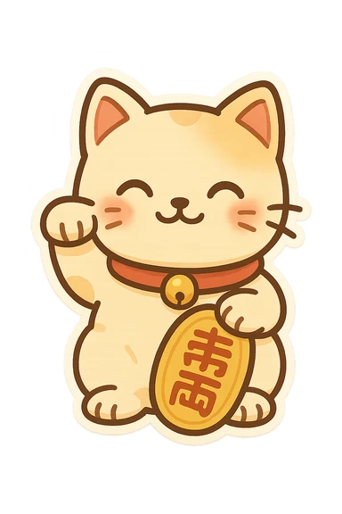 cartoonish Japanese good luck symbol, colorful, friendly expression sticker