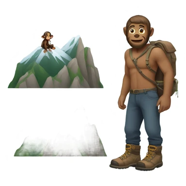 Guy with feet on a mountain with monkey sticker