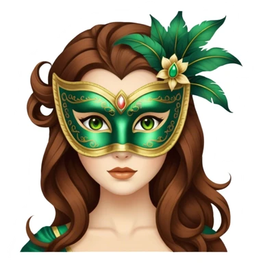 Greeneyed Woman blinking with Long Brown hair venetian mask sticker