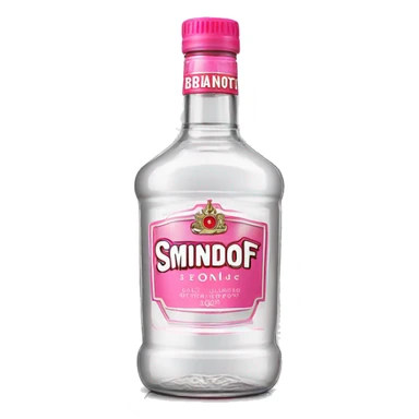 Realistic clear smirnoff bottle with pink lid and label. sticker