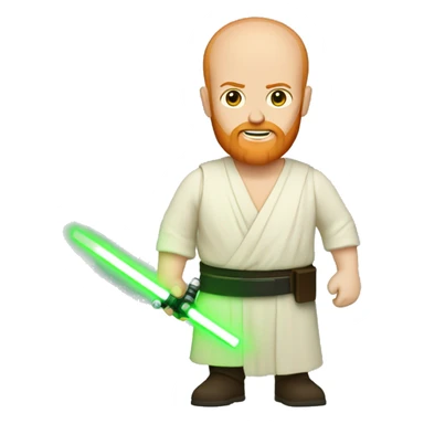 Full body Star Wars bald ginger bearded chubby man holding green light saber sticker