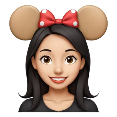 Dark straight hair woman happy wearing Mickey Mouse ears from Disney world  sticker