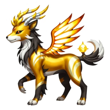 Solarpunk solar aesthetic shiny glowing divine lighting glimmering shimmering Houndoom-Solgaleo-Tigress-Luxray-Trico-Gryphon-fusion (full body) sticker