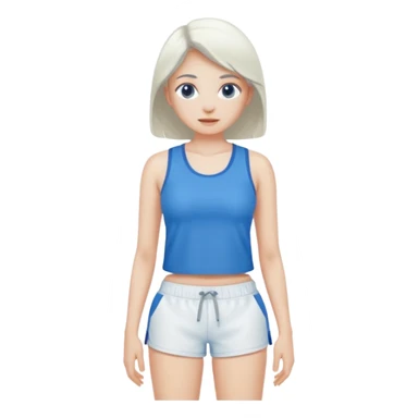 chica haciendo ejercicio, quiero un emoji de abdomen de mujer marcado con un top azul y short blanco, con el color de piel blanco  sticker
