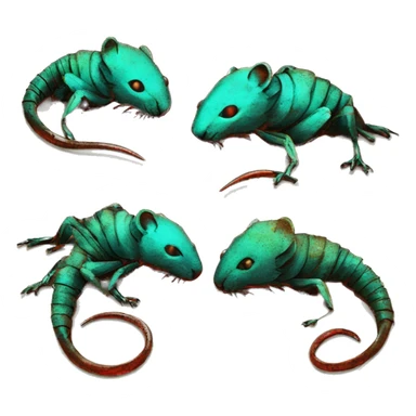 Black red gold green cyan rusty grunge effect scratched patina rat mouse scorpion tail stinger  sticker