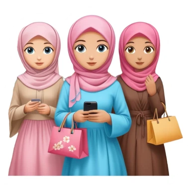 Turkish beautiful finish Konya girls blue eyes with lovely cherry blossom hijab long tail dress and the two friends shopping in a shopping city  sticker