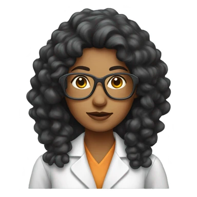 Black-haired female scientist with a hippie perm sticker