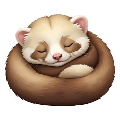 Meme-Worthy Cute Sleeping Ferret Portrait Emoji, Head resting peacefully with a contented smile, showcasing a long, flexible body curled up in cozy repose, luxuriously soft fur in warm brown and cream, and eyes gently closed in serene slumber, Simplified yet hilariously adorable features, highly detailed, glowing with a soft, drowsy natural light, high shine, relaxed and utterly lovable, stylized with an air of playful laziness, bright and heartwarming, soft glowing outline, capturing the essence of a sleeping ferret that feels destined to become the next viral sensation of adorable rest! sticker