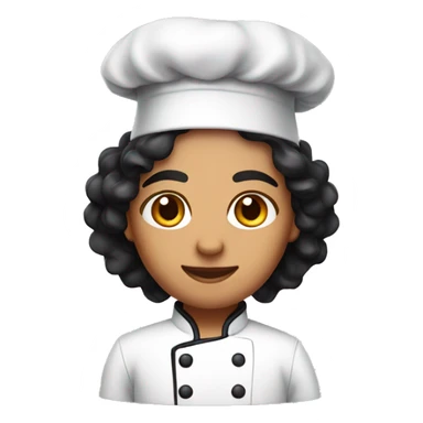 olive skin chef with black long black curly hair  and light pink chef hat sticker