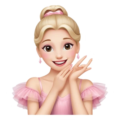 The ballerina laughs sweetly, covering her mouth with her hand sticker