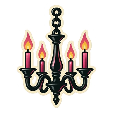 gothic chandelier, black and pink, retro stickers style sticker