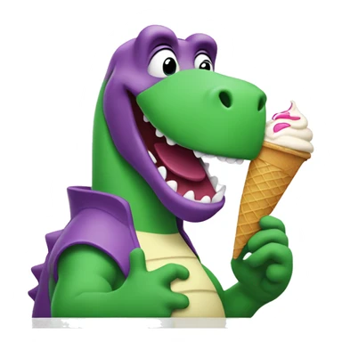 Barney the dinosaur holding a ice cream sticker