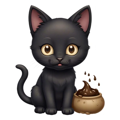 Black kitten with poo sticker