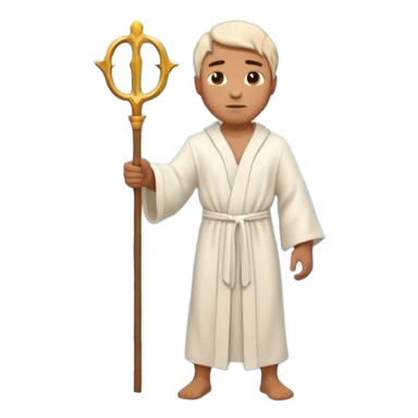iOS-style 3D emoji: wide blue sea split into two towering water walls, dry path in the middle, Moses standing at the center holding a staff upright sticker