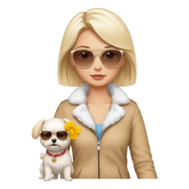 blonde woman, walking a small maltese dog. sticker