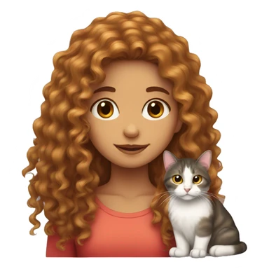 Curly long hair girl with a tricolor cat  sticker