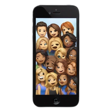 Imagine an emoji representing a group of friends gathered around an iPhone to play sticker