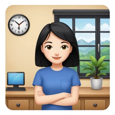 girl with black hair in short sleeves at home sticker
