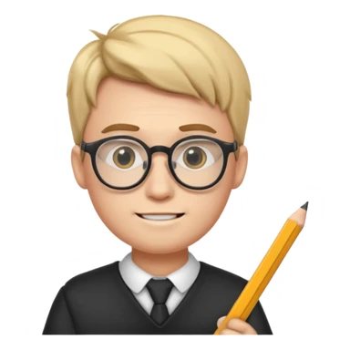 student emoji, male, wearing glasses, holding a pencil sticker