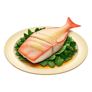 Cinematic fresh snapper fillet, pan-seared to golden perfection, soft and flaky texture, resting on a bed of sautéed greens, warm glowing background, refined and elegant. sticker