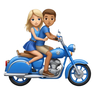 Blue motorcycle with a boy and girl riding on top sticker