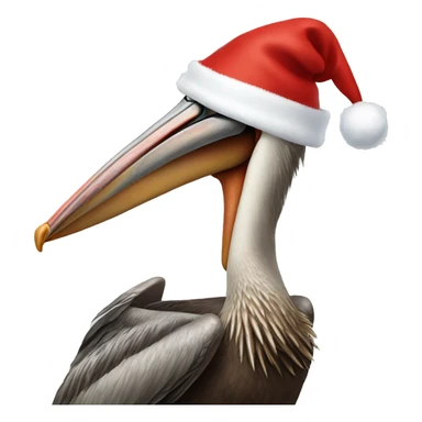 Brown pelican wearing a Santa hat sticker