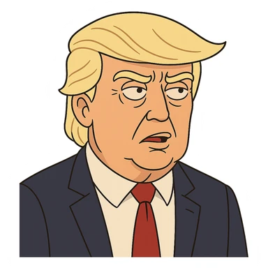 cartoon style portrait of Donald Trump with exaggerated features, no background sticker