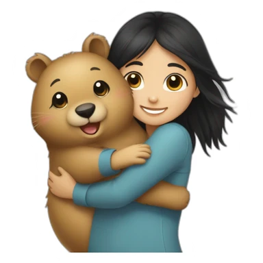 happy-girl-who-is-black-hair-and-hugging-happy-quokka sticker