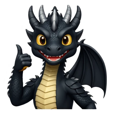 fully black dragon with white background and holding a talon up as a thumbs up…. Smiling at the screen close up. sticker