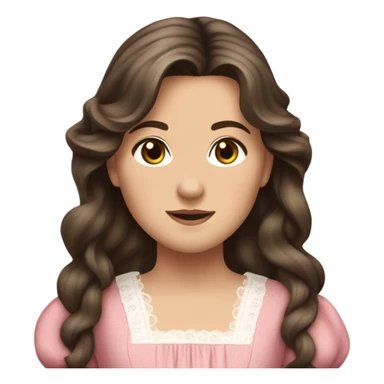 Carrie Ingalls pretty with long dark brown wavy hair realistic and detailed wearing a pink dress sticker