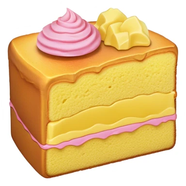 slice of sponge cake, with minimal pink sticker