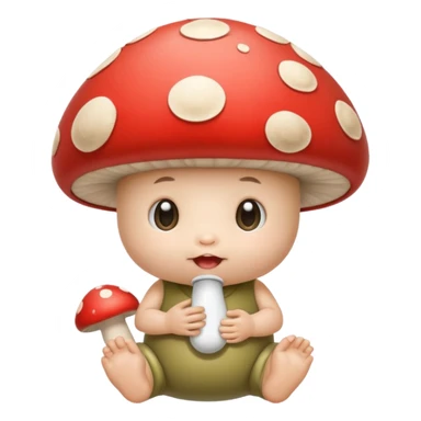 a human baby mushroom with a binky sticker