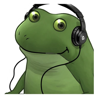 green frog-like creature with headphones and a body shaped like a treble clef sticker
