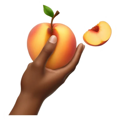 Good juicy peach with a hand that is inside sticker