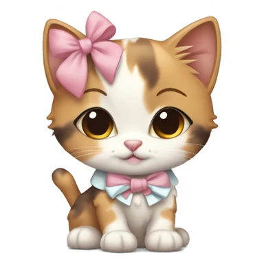 Cute calico kitten sisters wearing bows. One sister with a darker face than the other sticker